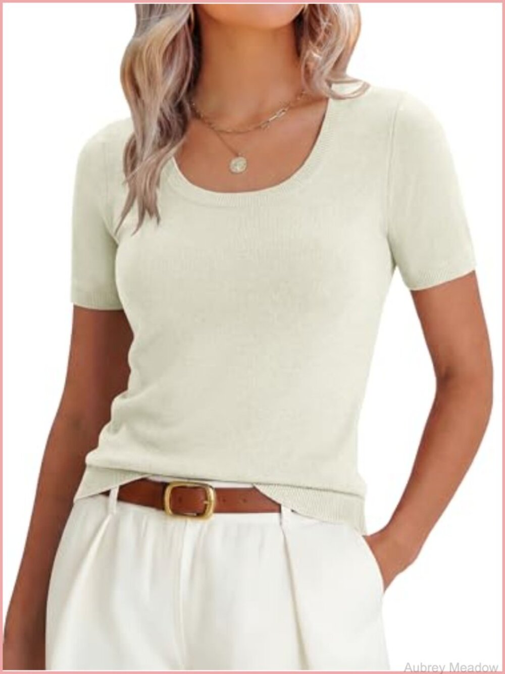 Womens Wool Blend Short Sleeve Knit Sweater Scoop Neck Slim Fit